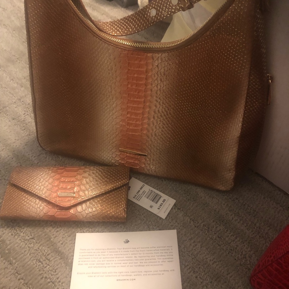 Brahmin NWT tabitha natural coco bay wallet and tabitha bag like new